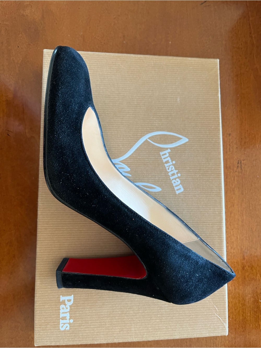Christian Louboutin Black Suede Round-Toe Pumps - size 37 - Picture 4 of 14
